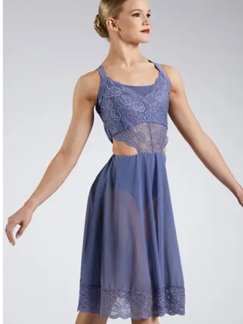 Weissman Jealous Lavender Lace Lyrical Dance Dress with Sheer Skirt